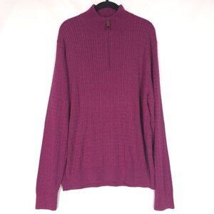 David Donahue SILK CASHMERE Blend Pullover Sweater Men 1/4 Zip Cable Knit LARGE